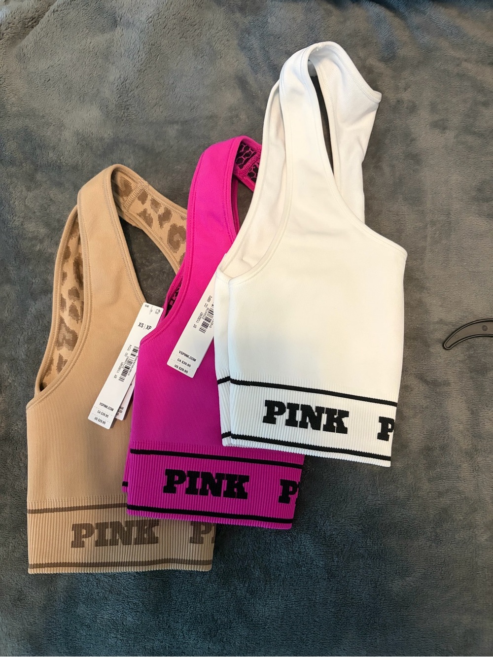 PINK Reversible Victoria's Secret White Pink & Tan SportsBra w/LogoBand